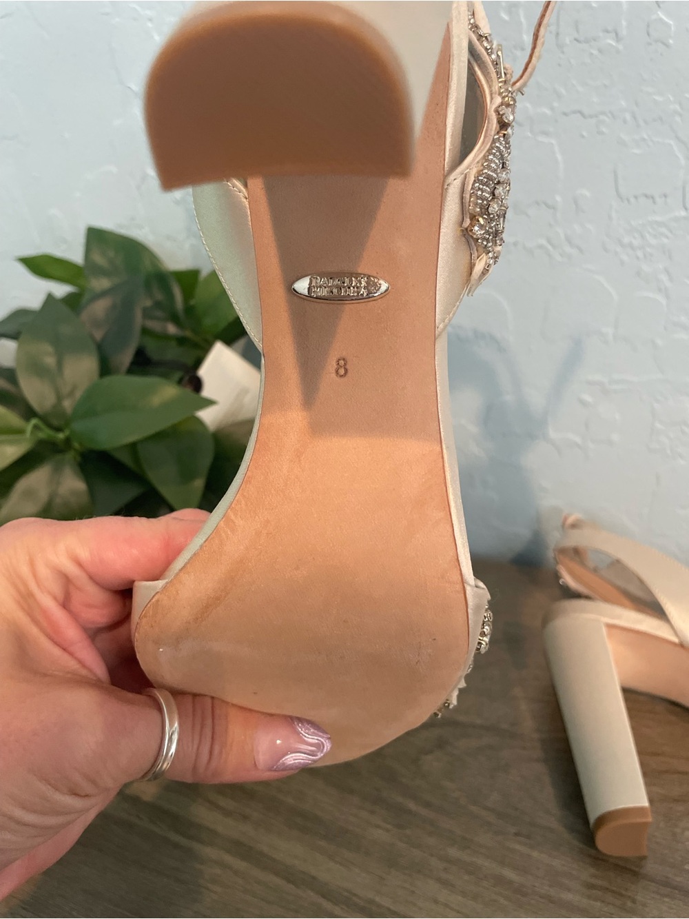 Badgley Mischka Embellished Blush High-Heel Formal Sandal - Picture 7 of 7